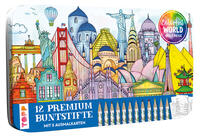 Vorderes Coverbild Colorful World Weltreise Designdose mit 12 Buntstiften
