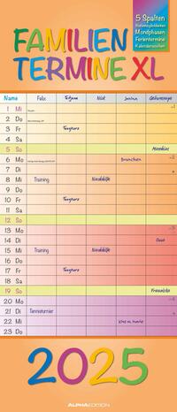 Vorderes Coverbild Alpha Edition - Regenbogen 2025 Familienplaner XL, 30x70cm, Familienkalender mit 5 Spalten für Termine, viel Platz für Notizmöglichkeiten, Mondphasen, Ferientermine DE/AT/CH, deutsches Kalendarium
