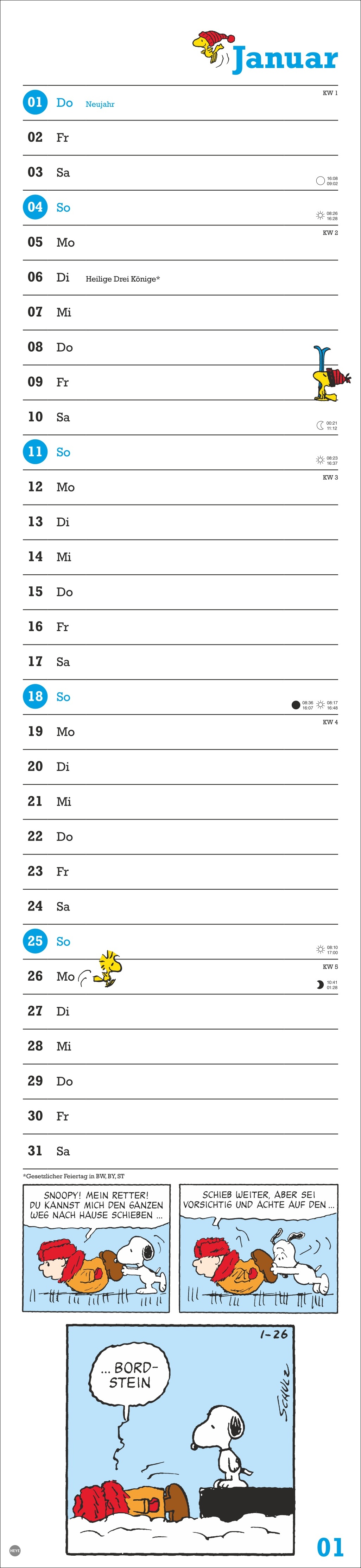 Beispielinhalt (Bild) Peanuts Superlangplaner 2026