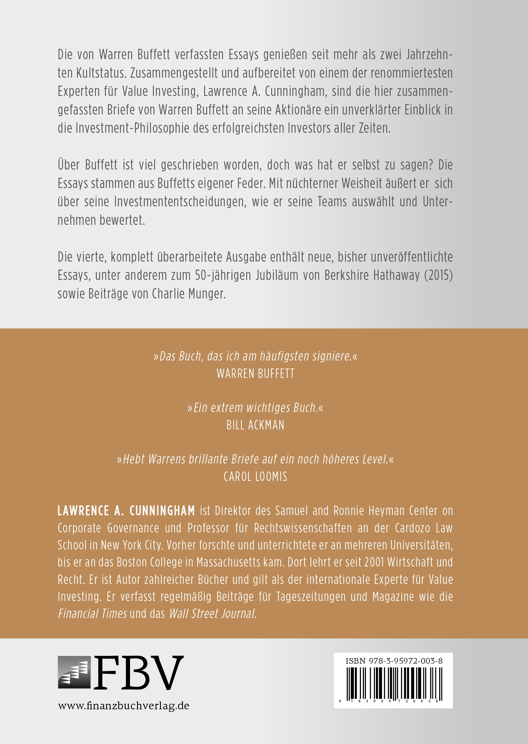 Rückseitencover Die Essays von Warren Buffett