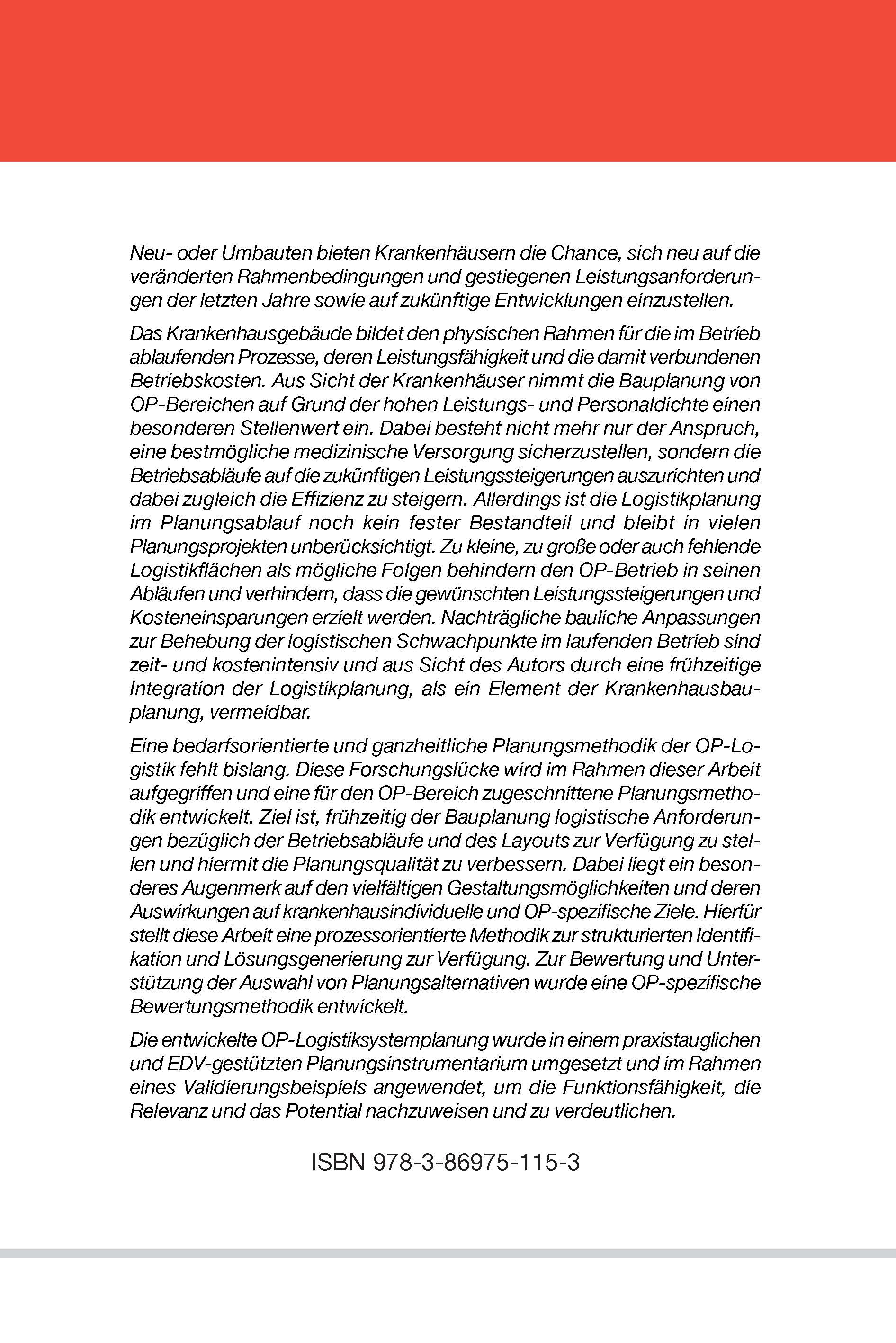 Rückseitencover Entwicklung einer OP-Logistiksystemplanung als Element der Krankenhausbauplanung