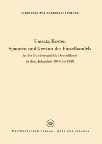 Vorderes Coverbild Umsatz, Kosten, Spannen und Gewinn des Einzelhandels