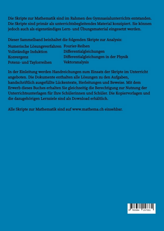 Rückseitencover Skripte zur Mathematik - Fortgeschrittene Analysis