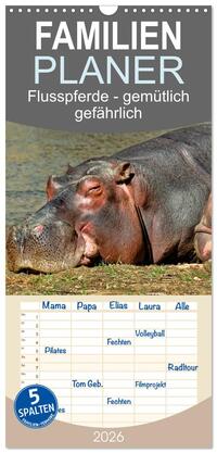 Vorderes Coverbild Familienplaner 2026 - Flusspferde - gemütlich gefährlich mit 5 Spalten (Wandkalender, 21 x 45 cm) CALVENDO