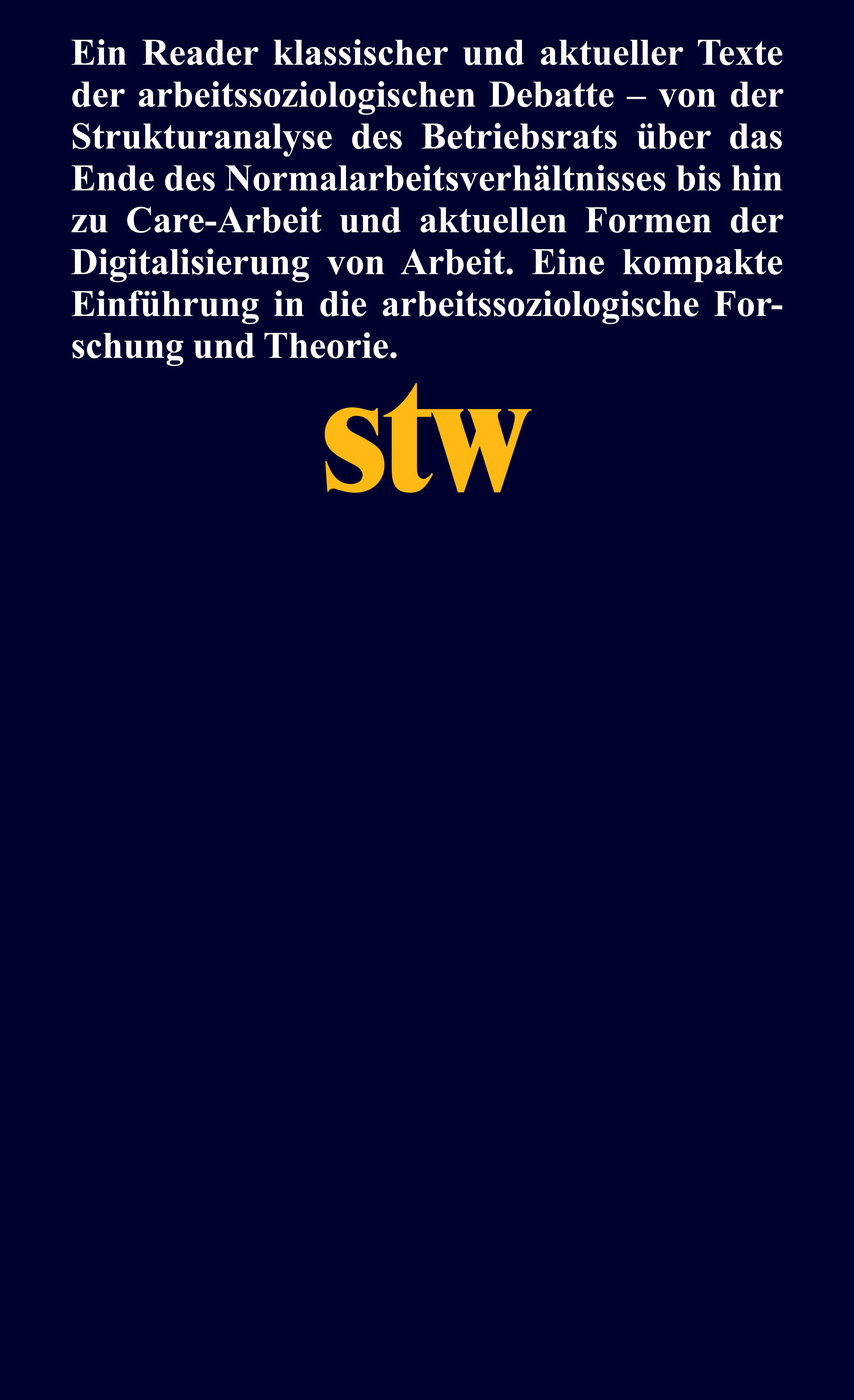 Rückseitencover Soziologie der Arbeit
