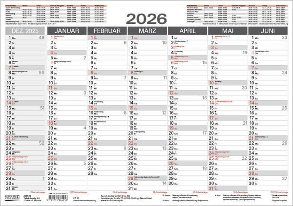 Beispielinhalt (Bild) Tafelkalender A5 2026