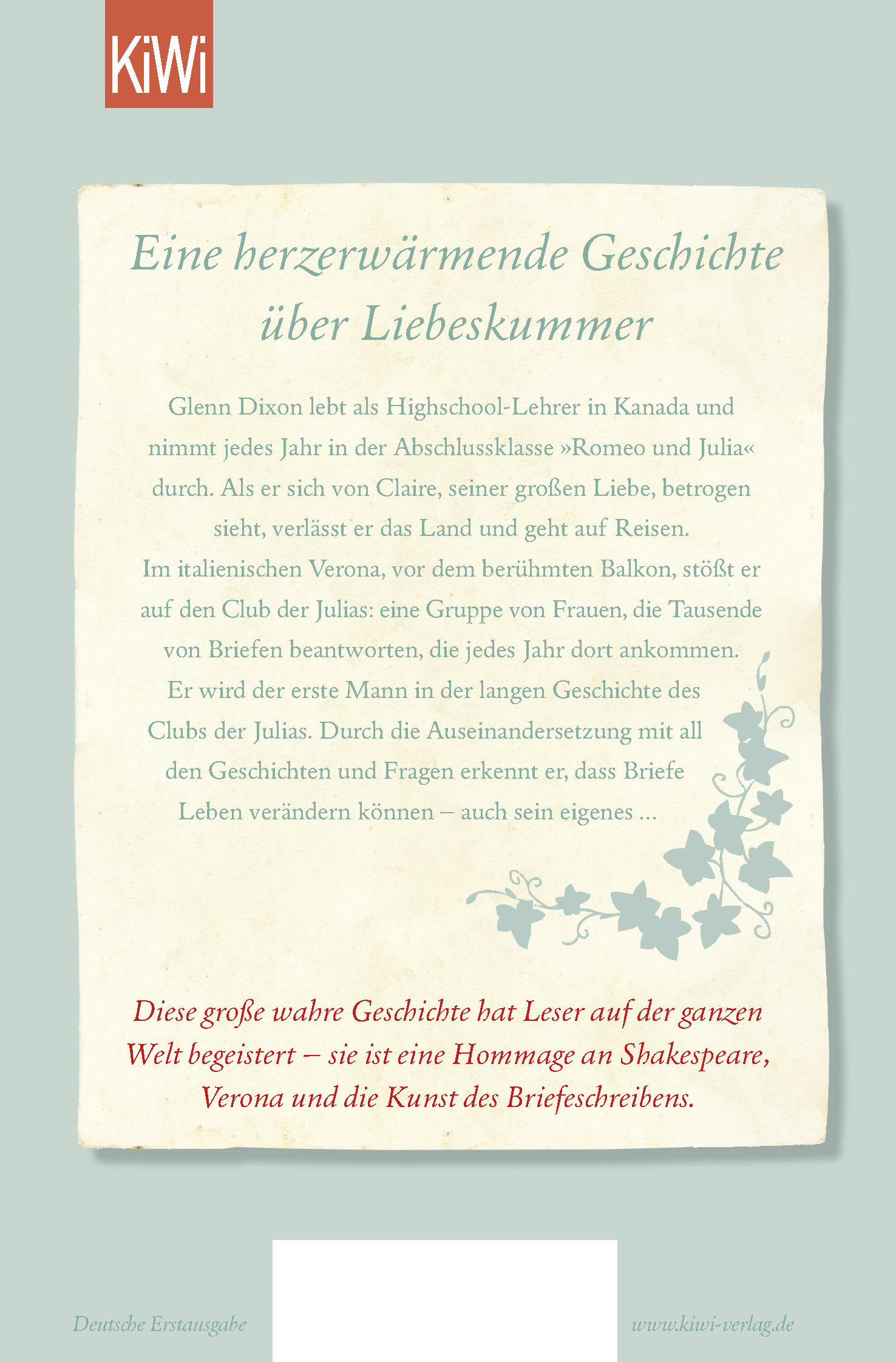 Rückseitencover Wie ich dank Shakespeare in Verona die große Liebe fand
