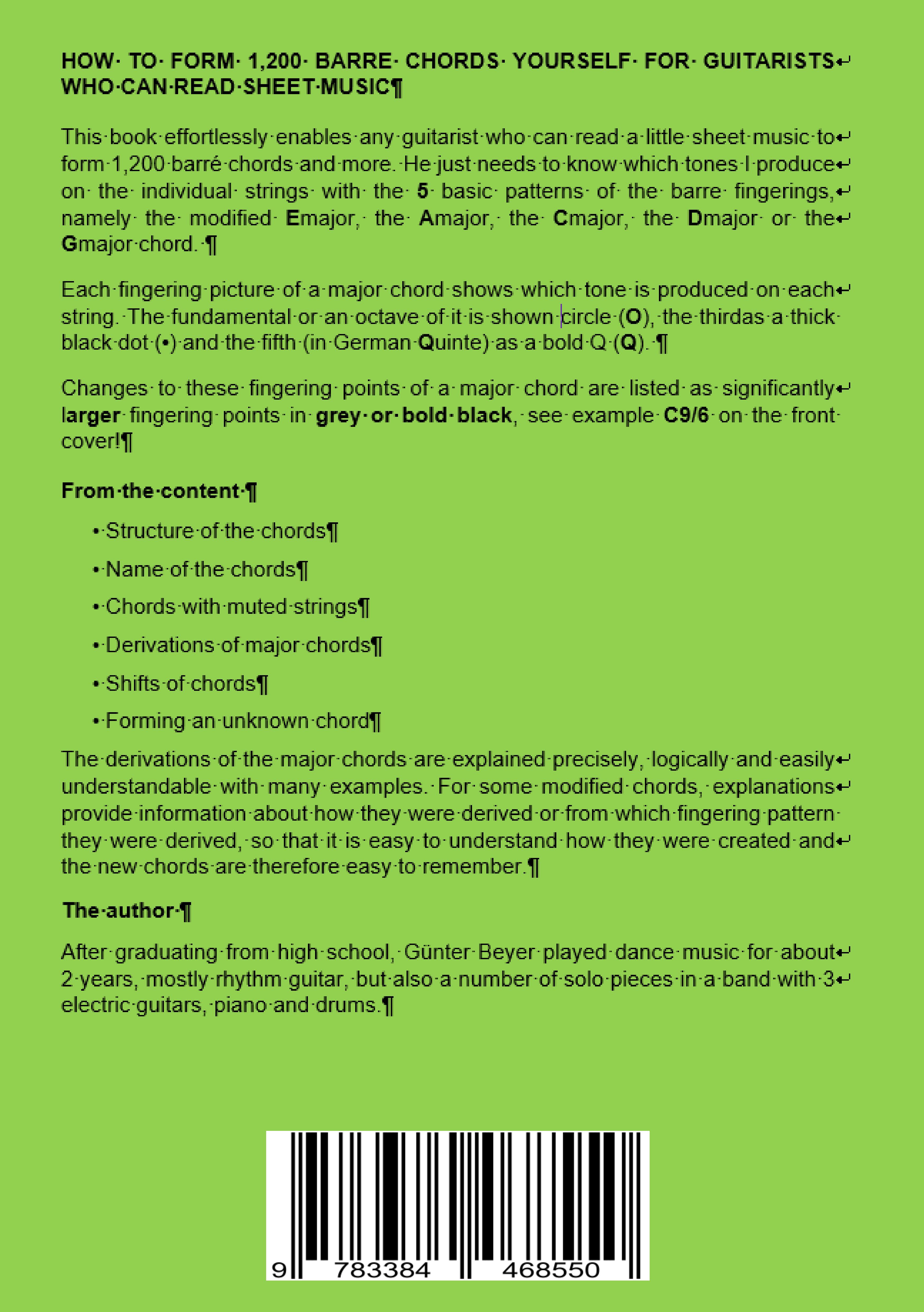 Rückseitencover HOW TO FORM 1,200 BARRE CHORDS YOURSELF FOR GUITARISTS WHO CAN READ SHEET MUSIC