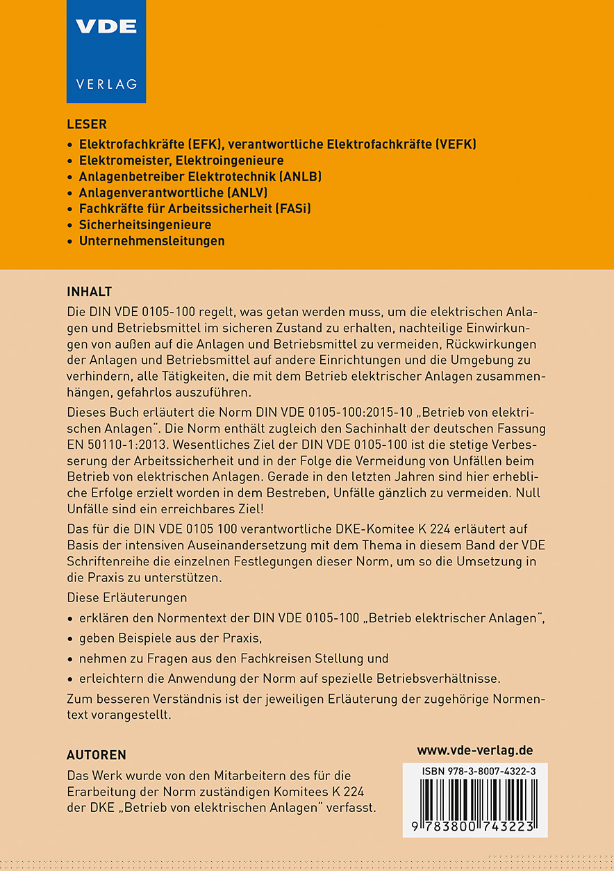 Rückseitencover Betrieb von elektrischen Anlagen