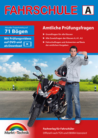 Vorderes Coverbild Führerschein Fragebogen Klasse A, A1, A2 - Motorrad Theorieprüfung original amtlicher Fragenkatalog auf 71 Bögen
