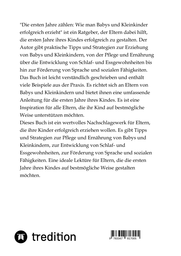 Rückseitencover Die ersten Jahre zählen
