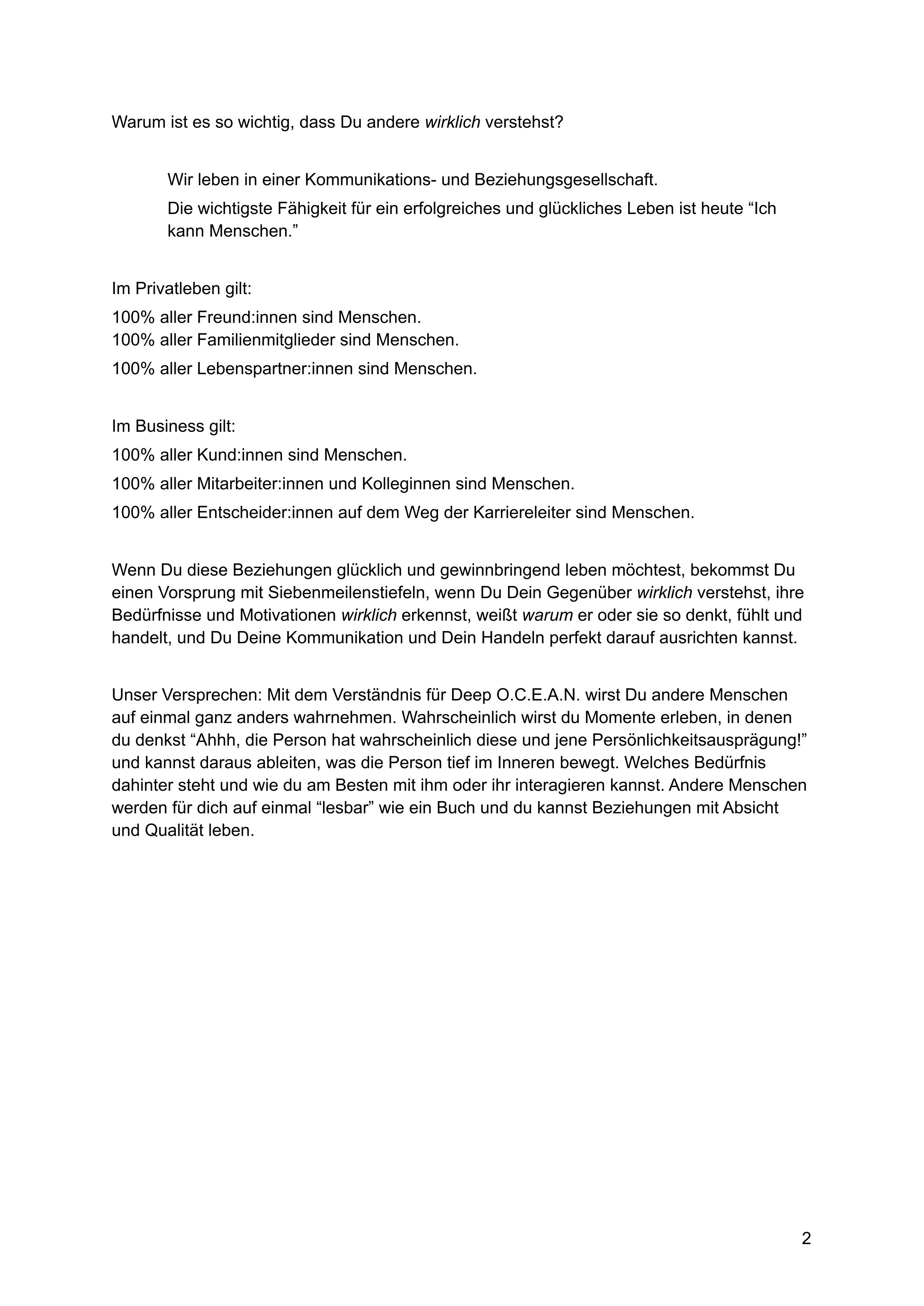 Beispielinhalt (Bild) DEEP OCEAN - das geniale Persönlichkeitsmodell