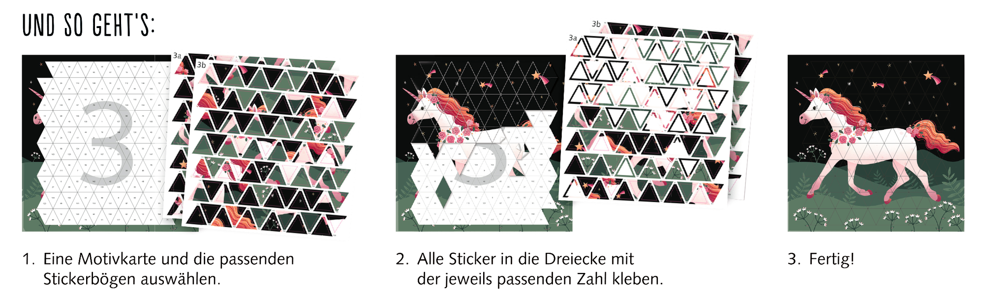 Beispielinhalt (Bild) Stickern nach Zahlen Unicorn