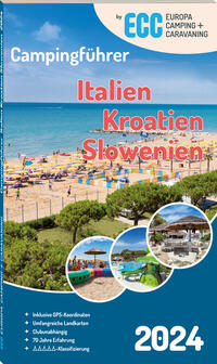 Vorderes Coverbild ECC Campingführer Italien / Kroatien / Slowenien 2024