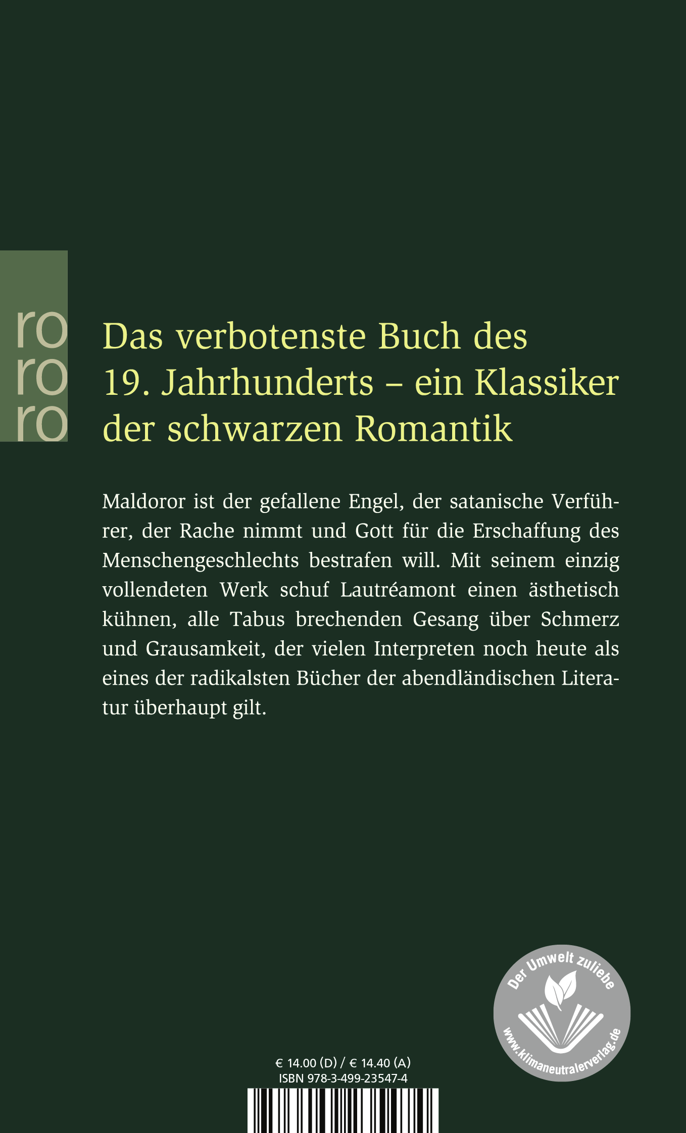 Rückseitencover Die Gesänge des Maldoror