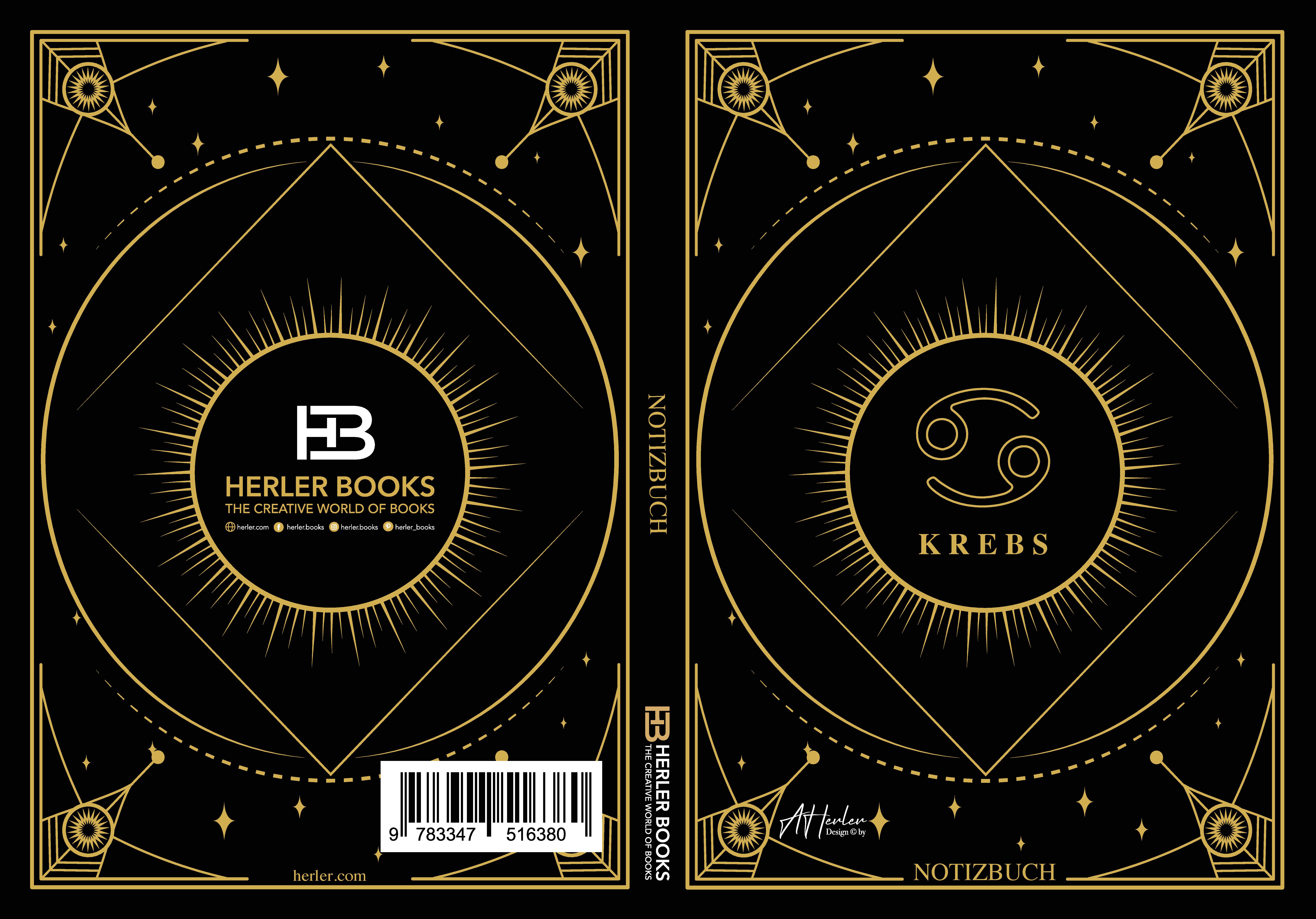 Gesamtes Coverbild Edles Notizbuch Sternzeichen Krebs | Designed by Alfred Herler