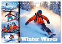 Vorderes Coverbild Winter Waves - KI-Kunst trifft auf Snowboard-Action (Tischkalender 2025 DIN A5 quer), CALVENDO Monatskalender
