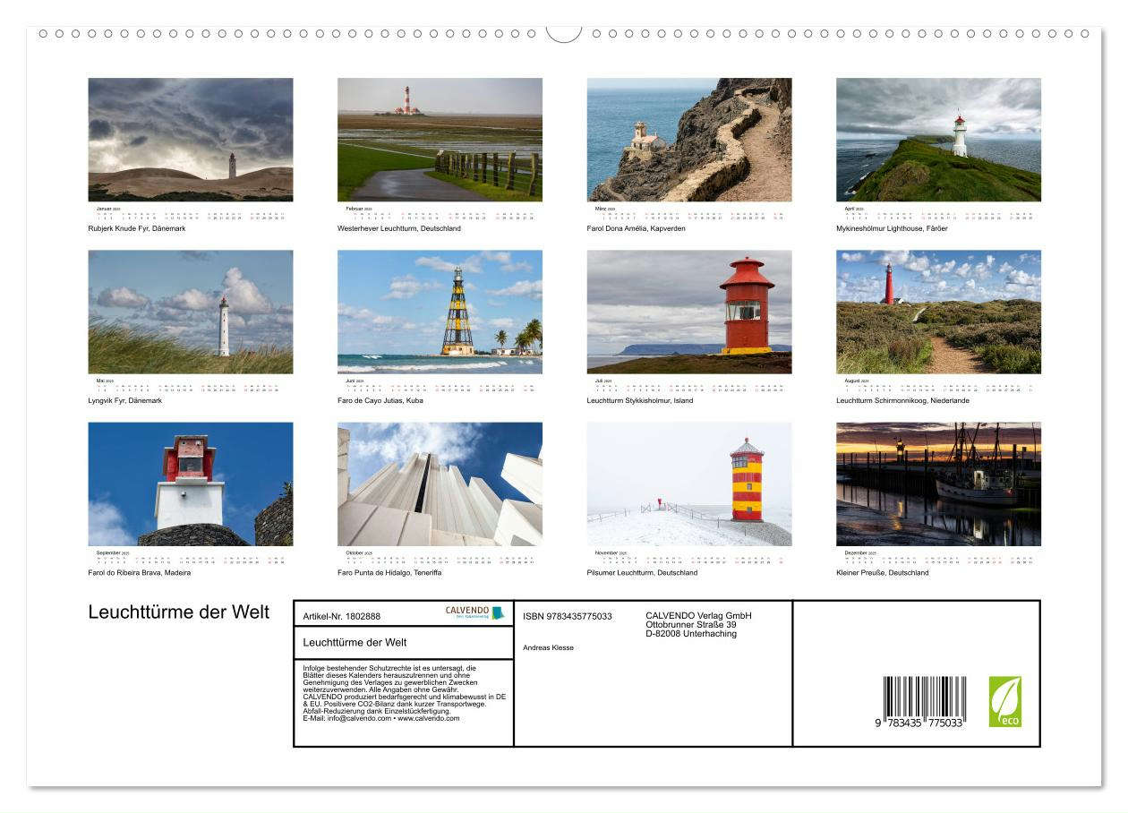 Beispielinhalt (Bild) Leuchttürme der Welt (hochwertiger Premium Wandkalender 2025 DIN A2 quer), Kunstdruck in Hochglanz