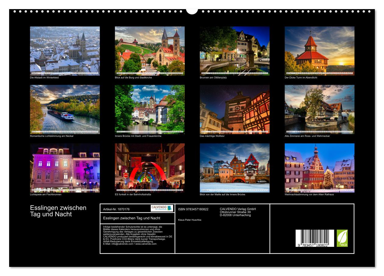 Beispielinhalt (Bild) Esslingen zwischen Tag und Nacht (hochwertiger Premium Wandkalender 2025 DIN A2 quer), Kunstdruck in Hochglanz