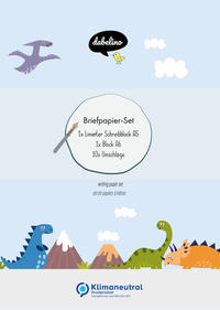 Vorderes Coverbild Liniertes Briefpapier-Set für Kinder: Dinosaurier (für Jungen, blau)