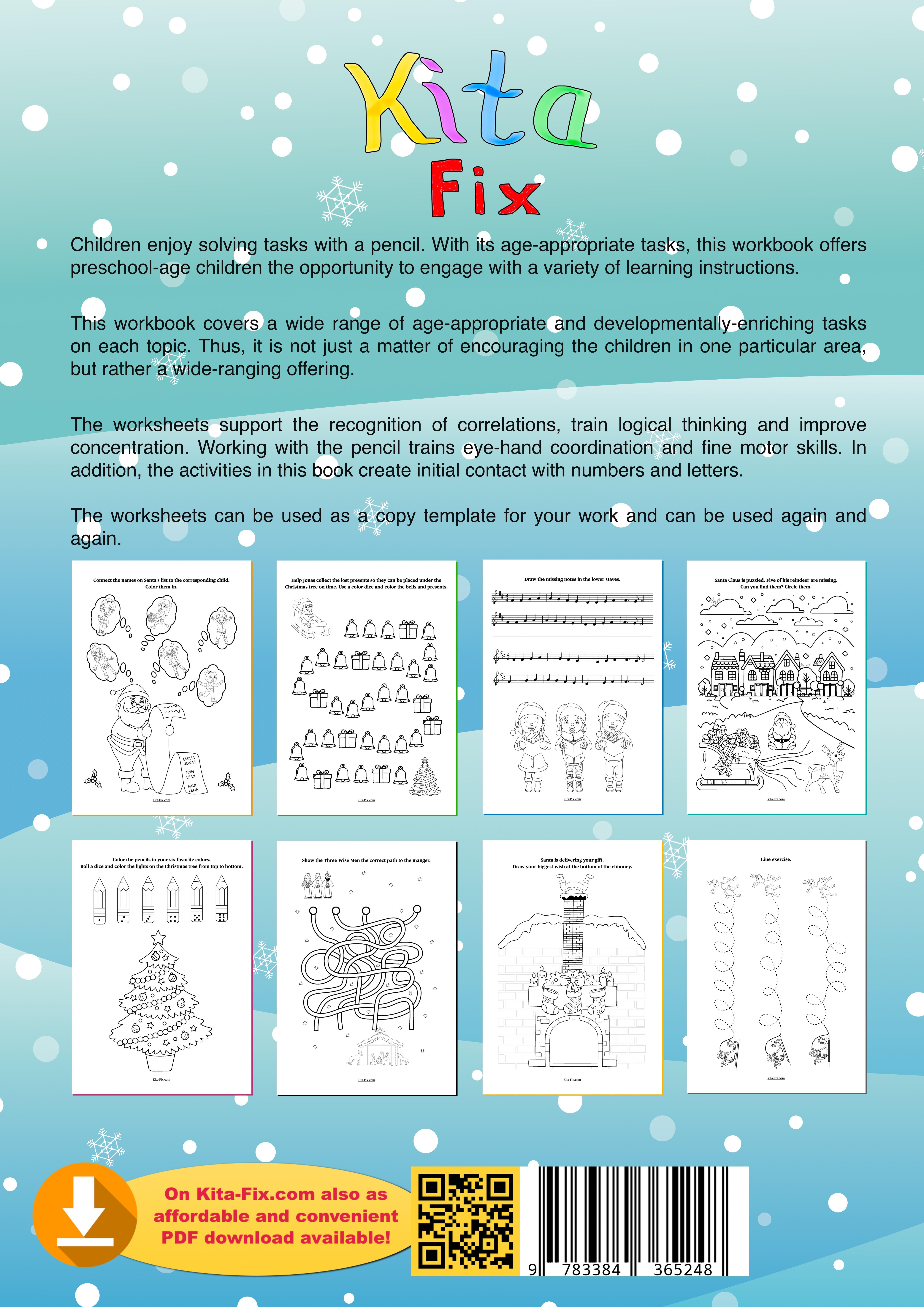 Rückseitencover Workbook Christmas with 50 Worksheets