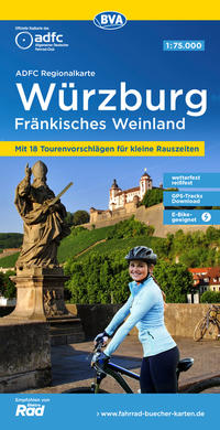 Vorderes Coverbild ADFC-Regionalkarte Würzburg Fränkisches Weinland, 1:75.000, mit Tagestourenvorschlägen, reiß- und wetterfest, E-Bike-geeignet, GPS-Tracks Download