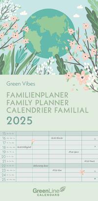 Vorderes Coverbild GreenLine - Green Vibes 2025 Familienplaner, 22x45cm, Familienkalender mit effizienter Monatsaufteilung in 5 Spalten, für Familienorganisation, Schulferien und Stundenpläne, mit Spiralbindung