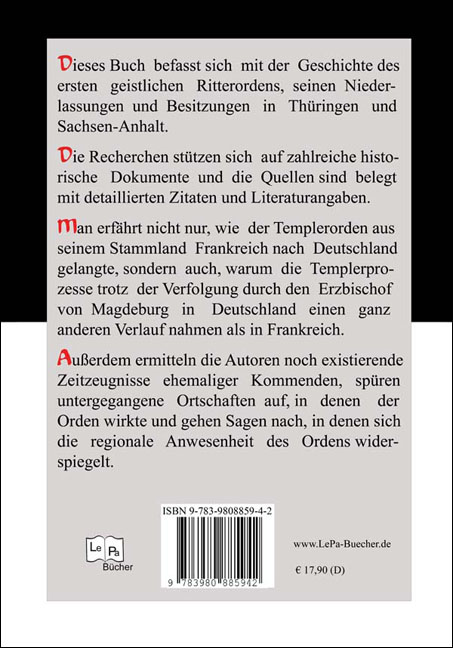 Rückseitencover Die Templer in Mitteldeutschland