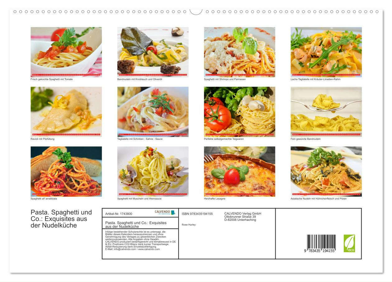 Beispielinhalt (Bild) Pasta. Spaghetti und Co.: Exquisites aus der Nudelküche (hochwertiger Premium Wandkalender 2025 DIN A2 quer), Kunstdruck in Hochglanz