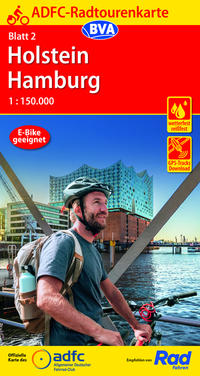 Vorderes Coverbild ADFC-Radtourenkarte 2 Holstein Hamburg 1:150.000, reiß- und wetterfest, E-Bike geeignet, GPS-Tracks Download