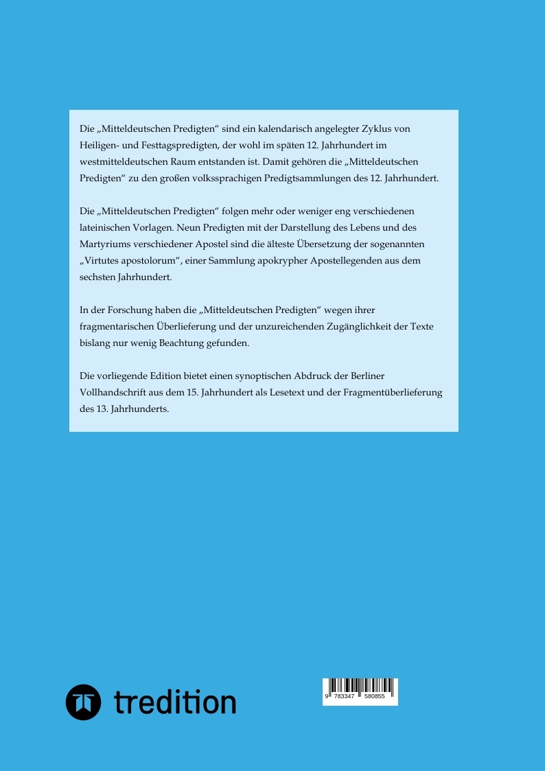 Rückseitencover Die Mitteldeutschen Predigten
