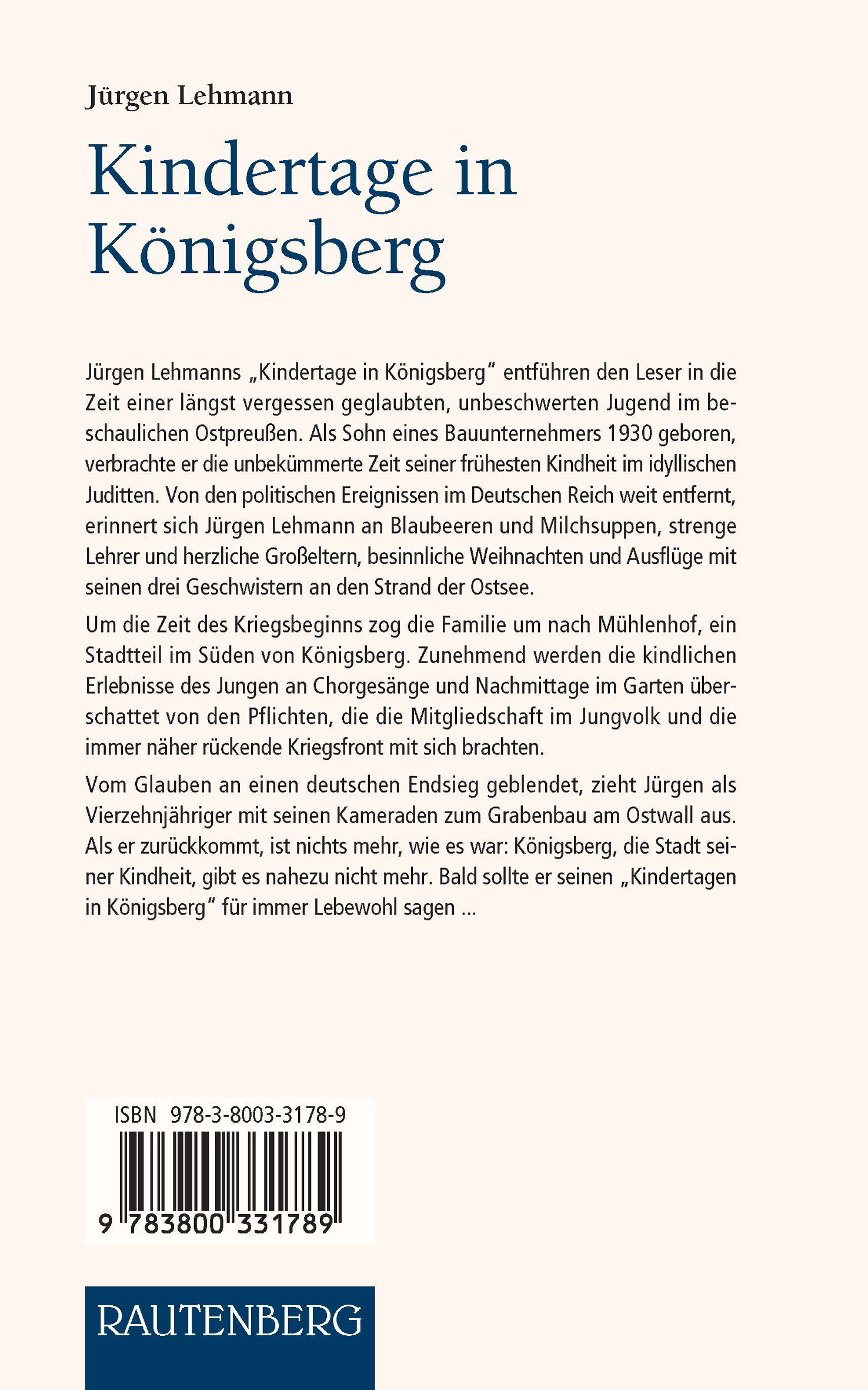 Rückseitencover Kindertage in Königsberg