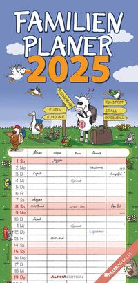 Vorderes Coverbild Alpha Edition - Familienplaner Happy 2025 Familien-Timer, 22x45 cm, Familienkalender mit 5 Spalten, Ferienterminen, 100-jährigem Kalender, Illustrationen von GUNGA und deutschem Kalendarium