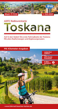 Vorderes Coverbild ADFC-Radtourenkarte IT-TOS Toskana 1:150.000, reiß- und wetterfest, E-Bike geeignet, GPS-Tracks Download, mit Bett+Bike Symbolen, mit Kilometer-Angaben
