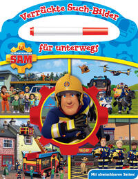 Vorderes Coverbild Feuerwehrmann Sam - Verrückte Such-Bilder für unterwegs - Wimmelbuch - Pappbilderbuch mit Stift und abwischbaren Seiten ab 3 Jahren