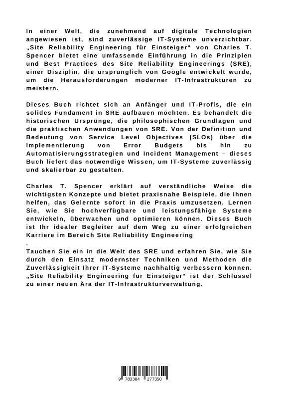 Rückseitencover Site Reliability Engineering für Einsteiger