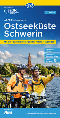 Vorderes Coverbild ADFC-Regionalkarte Ostseeküste Schwerin, 1:75.000, mit Tagestourenvorschlägen, reiß- und wetterfest, E-Bike-geeignet, GPS-Tracks-Download