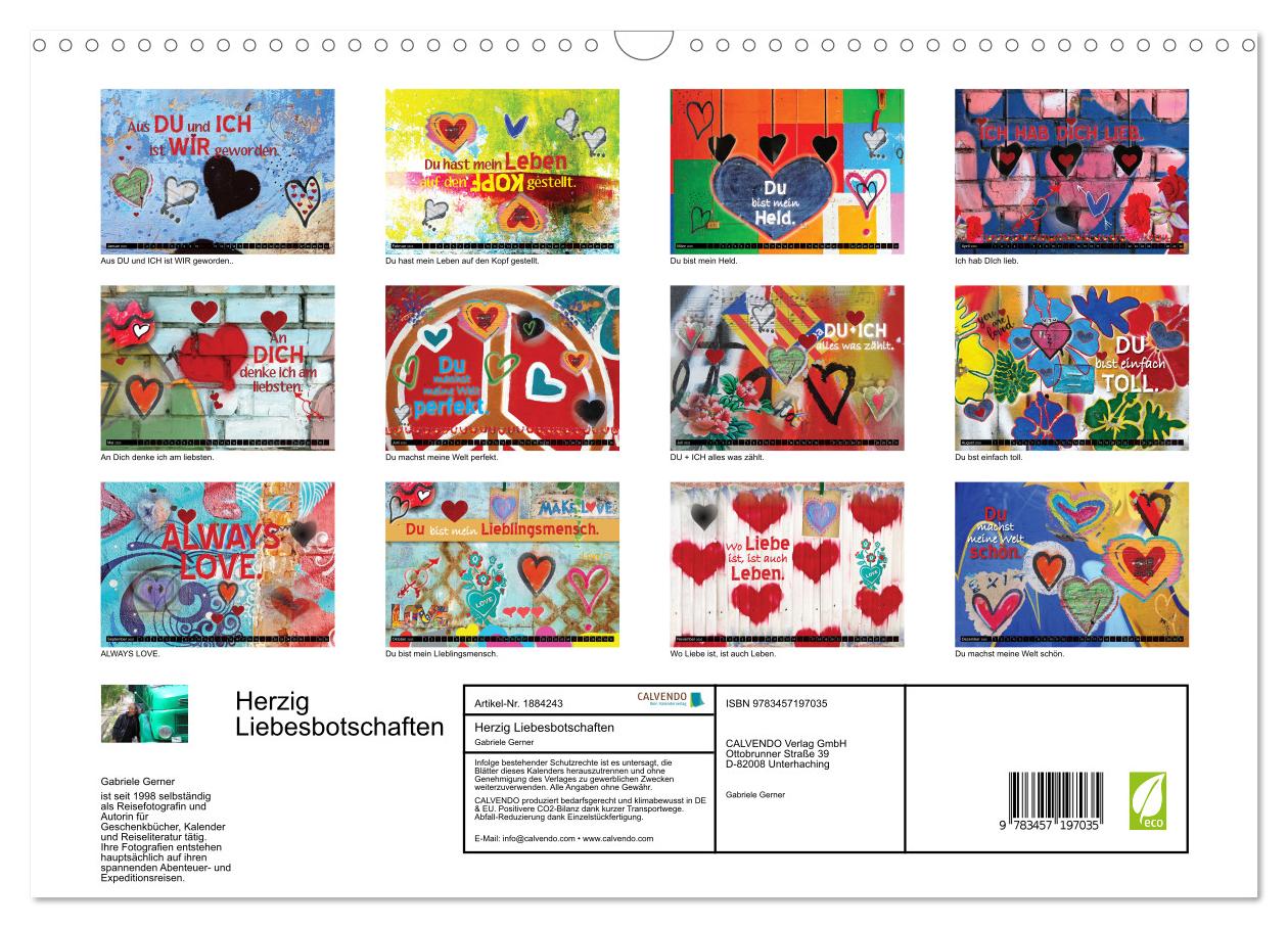 Beispielinhalt (Bild) Herzig Liebesbotschaften (Wandkalender 2025 DIN A3 quer), CALVENDO Monatskalender