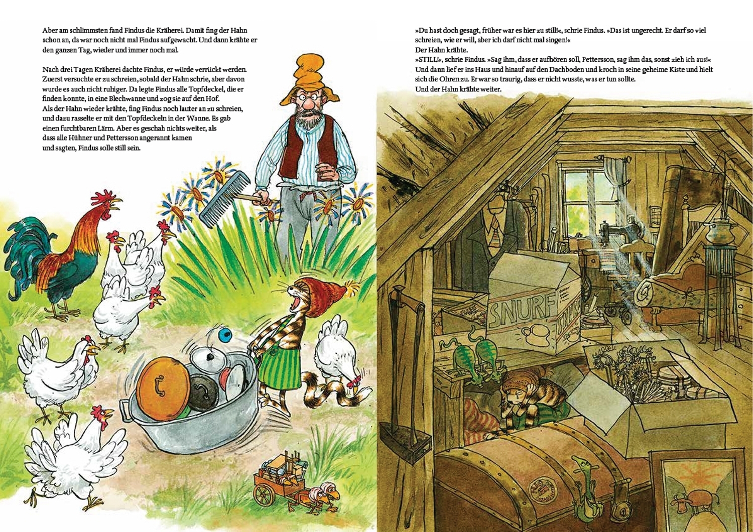 Beispielinhalt (Bild) Pettersson und Findus. Findus und der Hahn im Korb