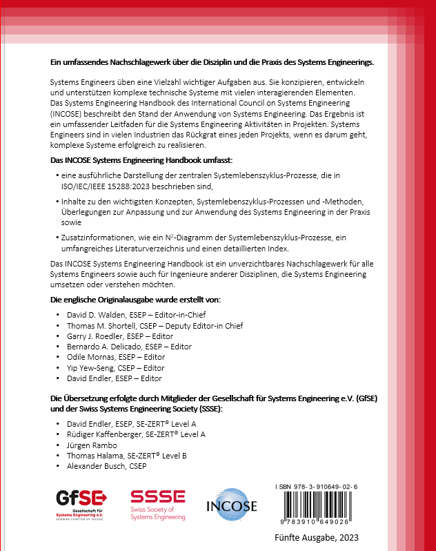 Rückseitencover INCOSE Systems Engineering Handbuch