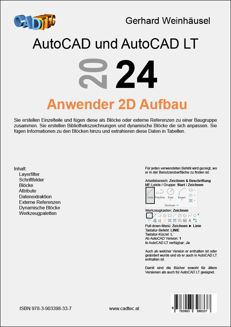 Rückseitencover AutoCAD 2024 Anwender 2D Aufbau