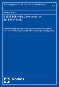 Vorderes Coverbild § 630f BGB - die Dokumentation der Behandlung