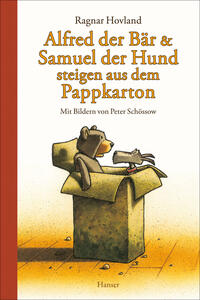 Vorderes Coverbild Alfred der Bär und Samuel der Hund steigen aus dem Pappkarton