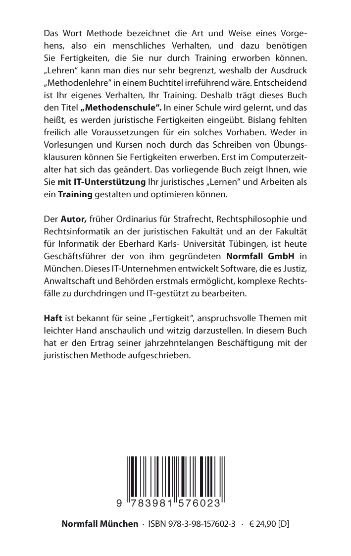 Rückseitencover Juristische Methodenschule