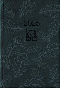 Vorderes Coverbild Zettler - Buchkalender 2025 schwarz, 14,5x21cm, Taschenkalender mit 392 Seiten im Kartoneinband, 1 Tag auf 1 Seite, Tages-, und Wochen- und Zinstagezählung, Blauer Engel und deutsches Kalendarium