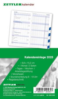 Vorderes Coverbild Zettler - Kalender-Ersatzeinlage 2025, 8,8x15,2cm, für den Taschenplaner Typ 530, 1 Monat auf 2 Seiten, Registerschnitt, Tages-, Wochen und Arbeitstagezählung, Mondphasen und Stundeneinteilung