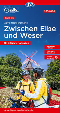 Vorderes Coverbild ADFC-Radtourenkarte 6 Zwischen Elbe und Weser 1:150.000, reiß- und wetterfest, E-Bike geeignet, GPS-Tracks Download, mit Bett+Bike-Symbolen, mit Kilometer-Angaben