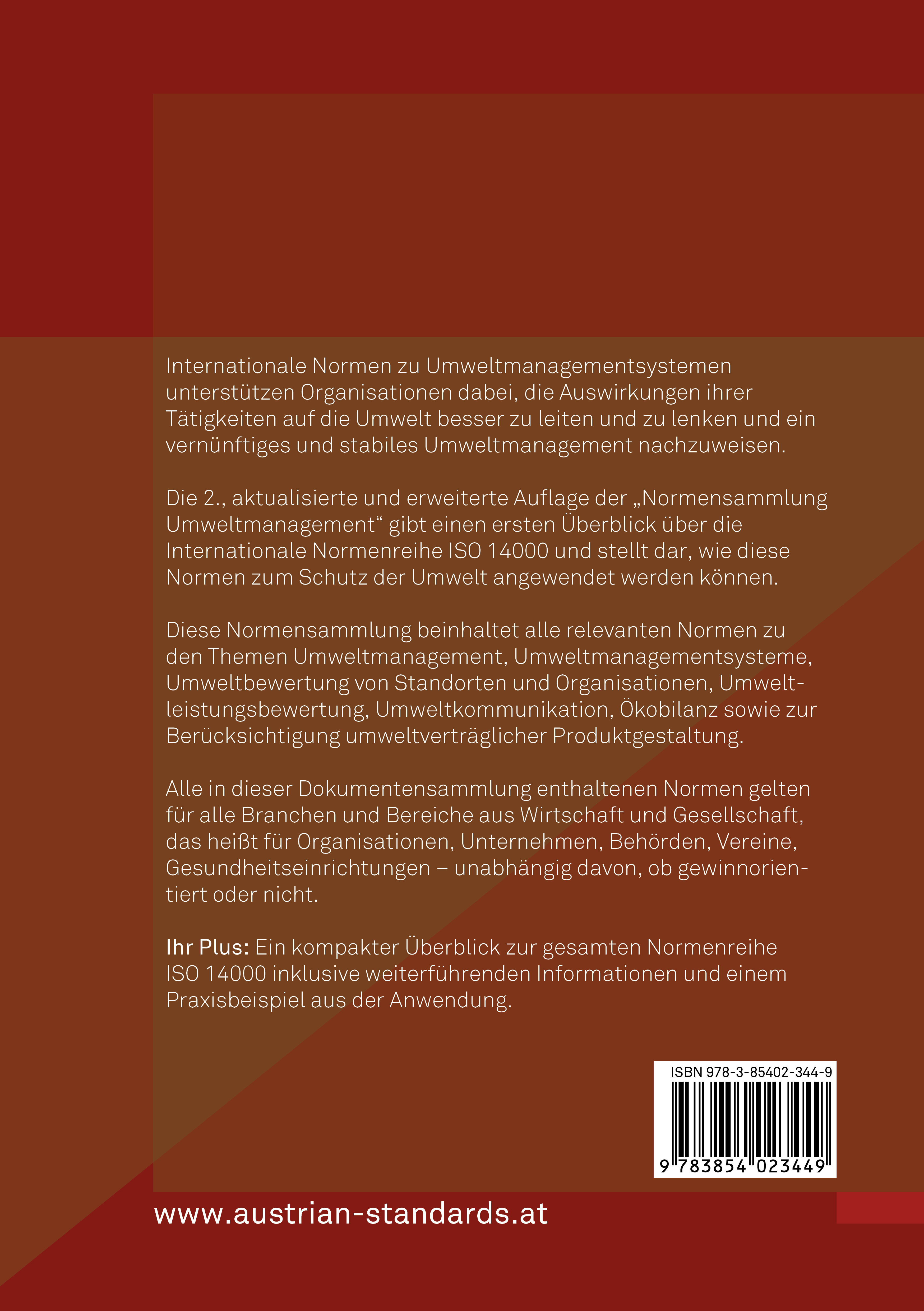 Rückseitencover Normensammlung Umweltmanagement