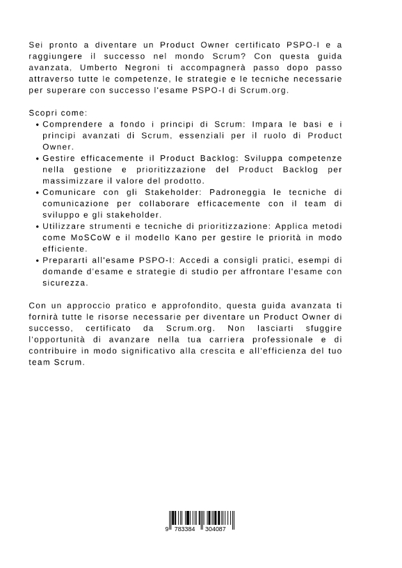 Rückseitencover Guida Avanzata alla Certificazione PSPO-I di Scrum.org
