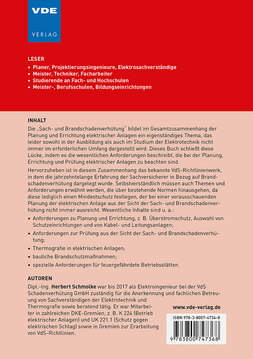 Rückseitencover Brandschutztechnische Bewertung und Prüfung elektrischer Anlagen